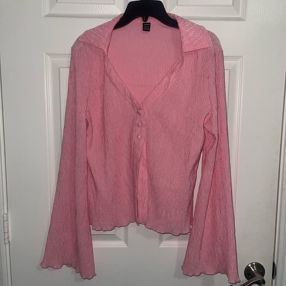 SHEIN Long Sleeved Pink Textured Blouse